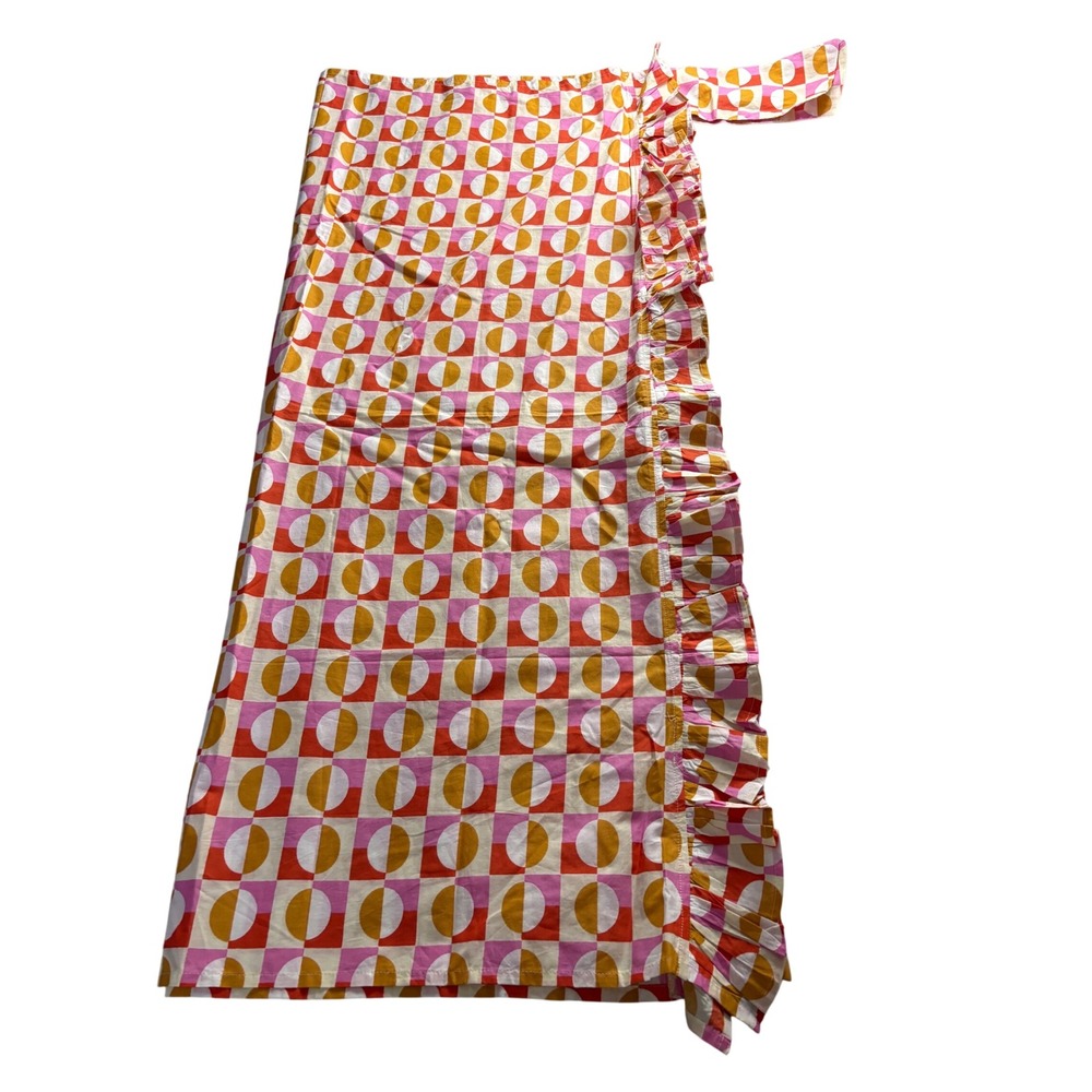 Sunshine Tienda Rose Mercado Sarong Pink Orange Geometric Ruffle Wrap Skirt OS